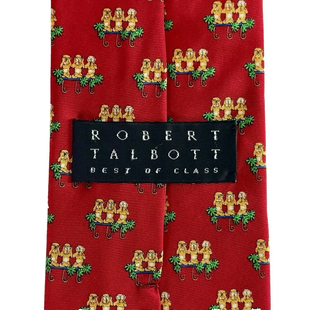 ROBERT TALBOT Best in Class Men's Silk Tie Red w/Monkeys 